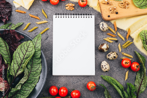 Beautiful detox menu layout. Space for design or recipe. Top view.