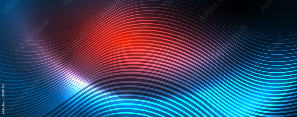 Trendy neon blue abstract design with waves and circles. Neon light glowing effect. Abstract digital background. Trendy neon blue abstract design with waves and circles. Neon light glowing effect. Abstract digital background.