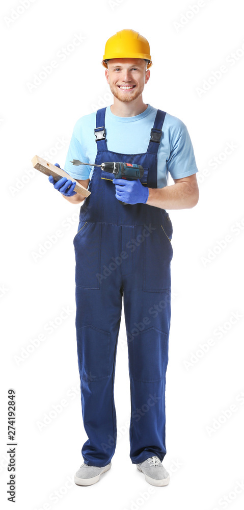 Male carpenter on white background Male carpenter on white background