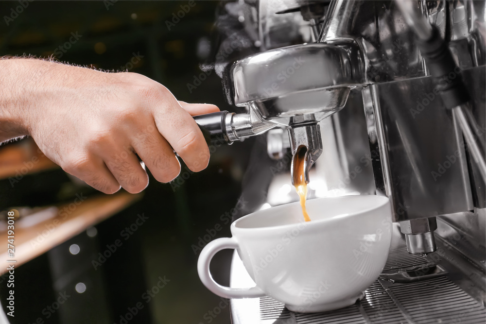 Barista preparing fresh aromatic coffee in cafe, closeup Barista preparing fresh aromatic coffee in cafe, closeup