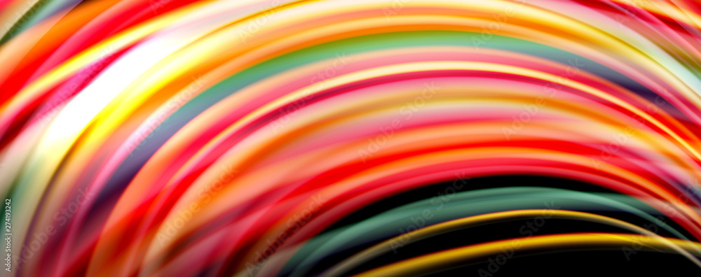 Fluid color rainbow style wave abstract background, techno modern design on black Fluid color rainbow style wave abstract background, techno modern design on black