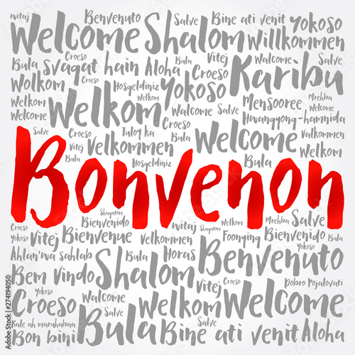 Bonvenon (Welcome in Esperanto) word cloud in different languages