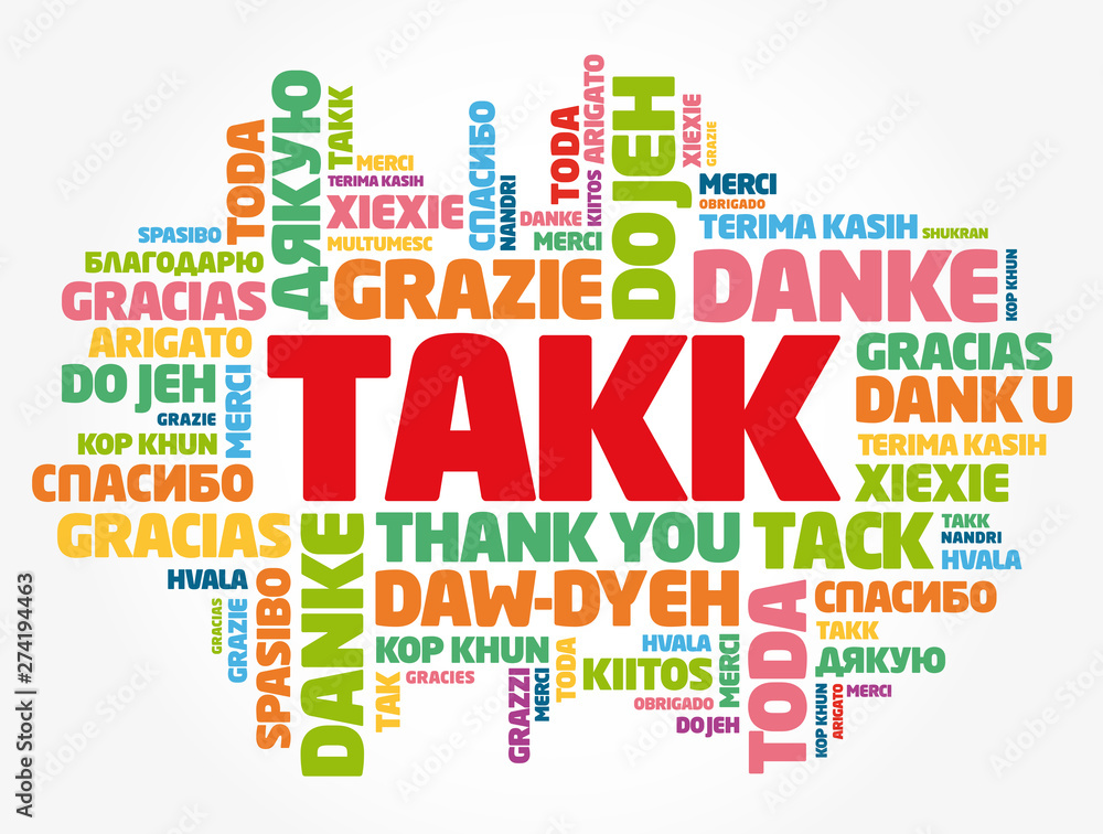 Fototapeta premium Takk (Thank You in Icelandic) Word Cloud in different languages