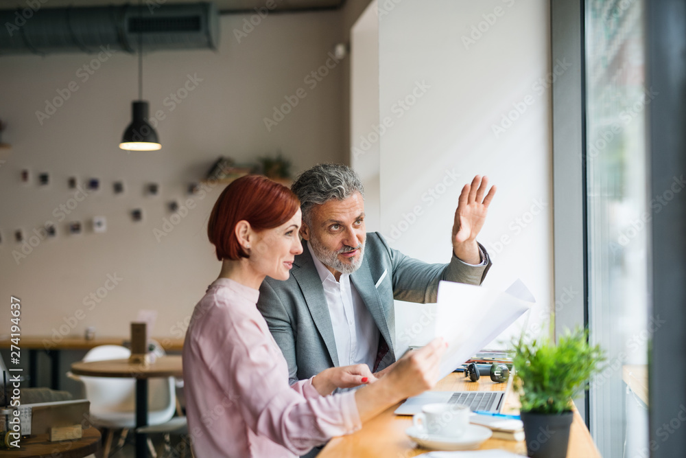 Man and woman having business meeting in a cafe, using laptop. Man and woman having business meeting in a cafe, using laptop.