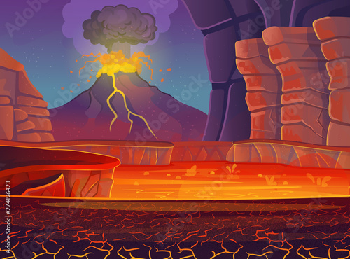 Volcano eruption. Vector cartoon illustration. photo