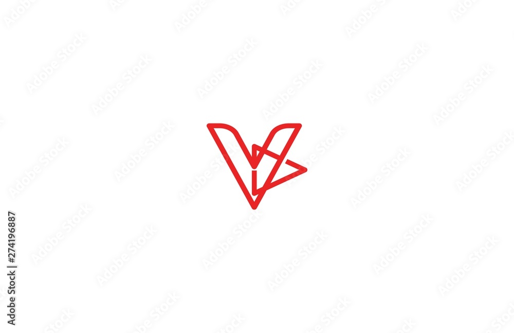 Fototapeta Initial V Letter Linear Red Line with Play Media Logo Design
