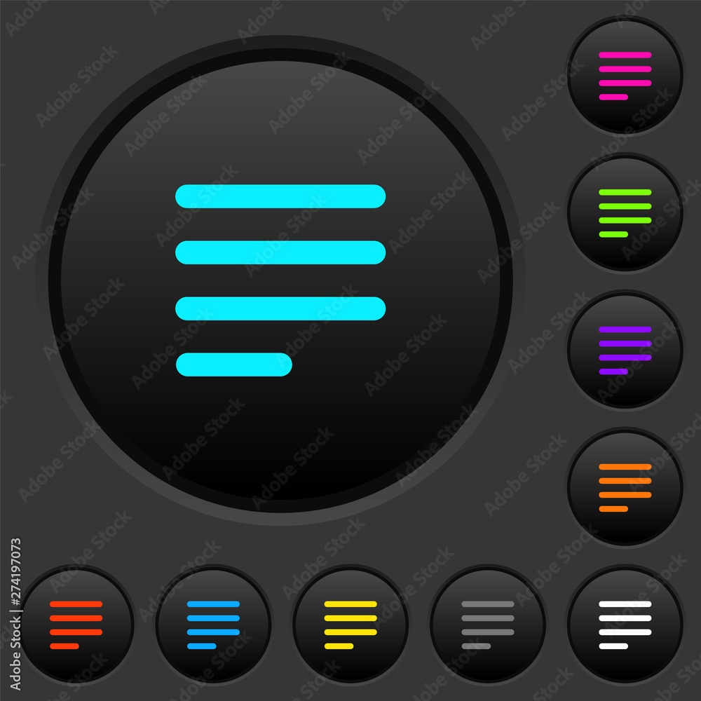 Text align justify last row left dark push buttons with color icons Text align justify last row left dark push buttons with color icons