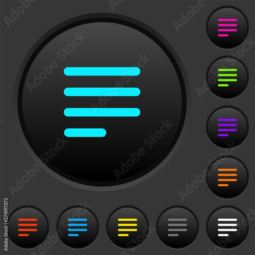 Text align justify last row left dark push buttons with color icons