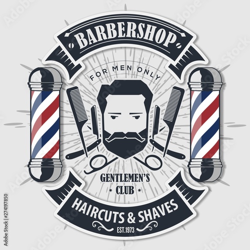 Barber shop vintage label, badge, or emblem. Vector illustration