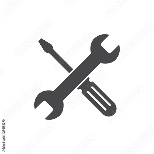 Repair icon grey. Wrench and screwdriver icon. Settings icon isolated