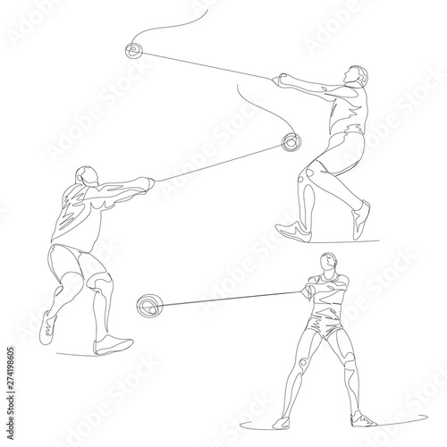 Continuous one line hummer thrower set. Summer Olympic Games. Vector