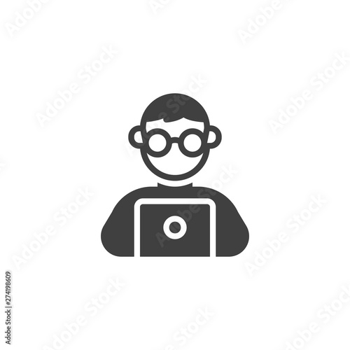 Programmer vector icon. Software developer filled flat sign for mobile concept and web design. it engineer with laptop glyph icon. Symbol, logo illustration. Vector graphics