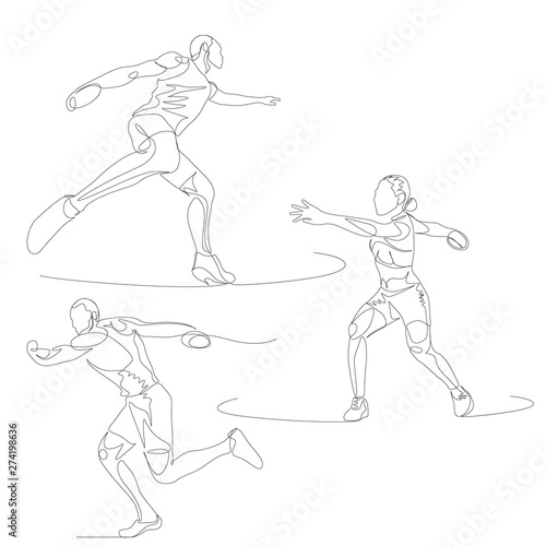 Continuous one line discuc thrower set. Summer Olympic Games. Vector