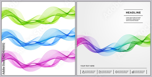 Universal Covers Design with Blue, Green, Pink, Gradient Wave Lines on White Background.