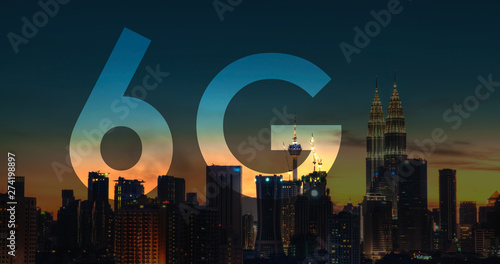 6G text on Kuala Lumpur Malaysia background. photo