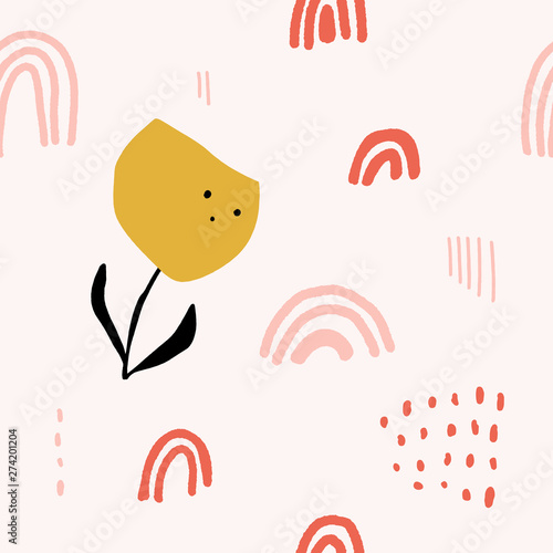 Cute modern abstract vintage pattern in scandinavian style. Pastel nursery wallpaper with simple shapes. Vector and jpg image, clipart, editable isolated details.