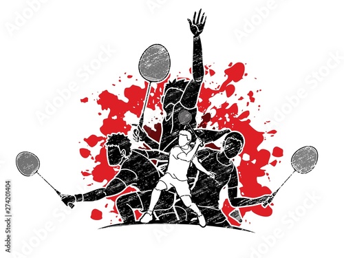 Badminton player action cartoon graphic vector