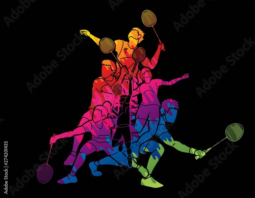 Badminton player action cartoon graphic vector