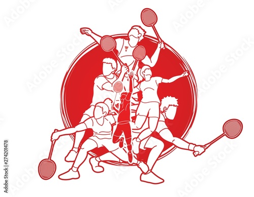 Badminton player action cartoon graphic vector