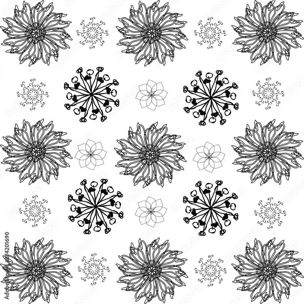 Set of flat abstract floral icons in silhouette isolated on white.Cute illustrations for stickers,labels,tags,scrapbooking.Could be used as  wallpaper,textile,wrapping paper or background.Hand Drawn