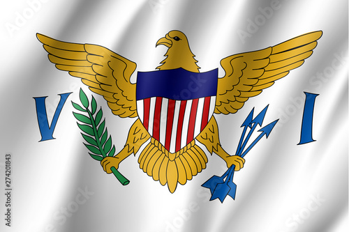 Waving flag of United States Virgin Islands. Patriotic symbol in official country colors. Illustration of Caribbean state flag. Vector icon