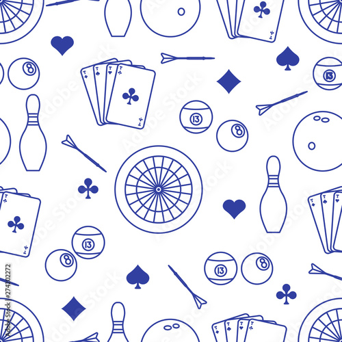 Sports pattern. Darts, billiards, bowling, cards.