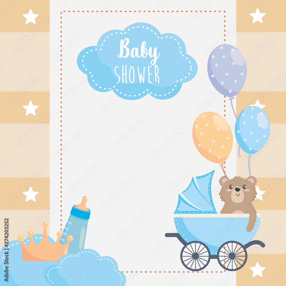 Fototapeta premium card with label and teddy bear with feeding bottle