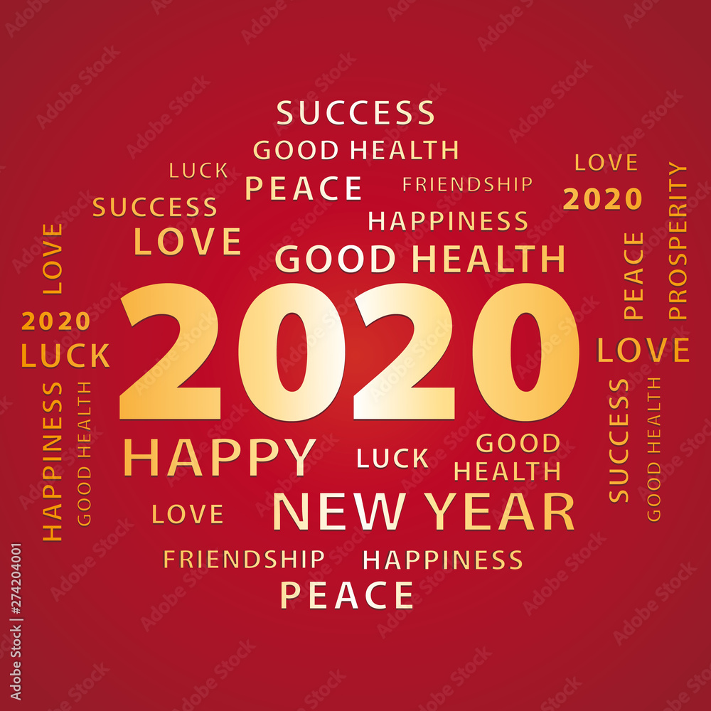 2020 Happy New Year red and gold greeting card. Vector illustration. 2020 Happy New Year red and gold greeting card. Vector illustration.