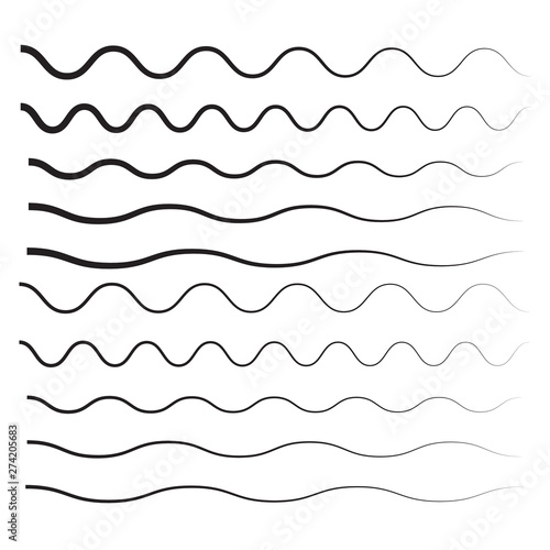 Set of wavy, zigzag, horizontal lines. Waves outline icon. Wave thin line symbol