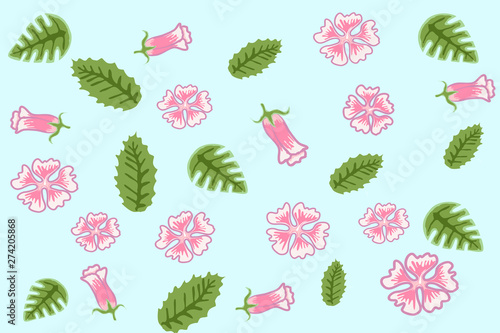 seamless bouquet of flowers isolated on solf blue background.