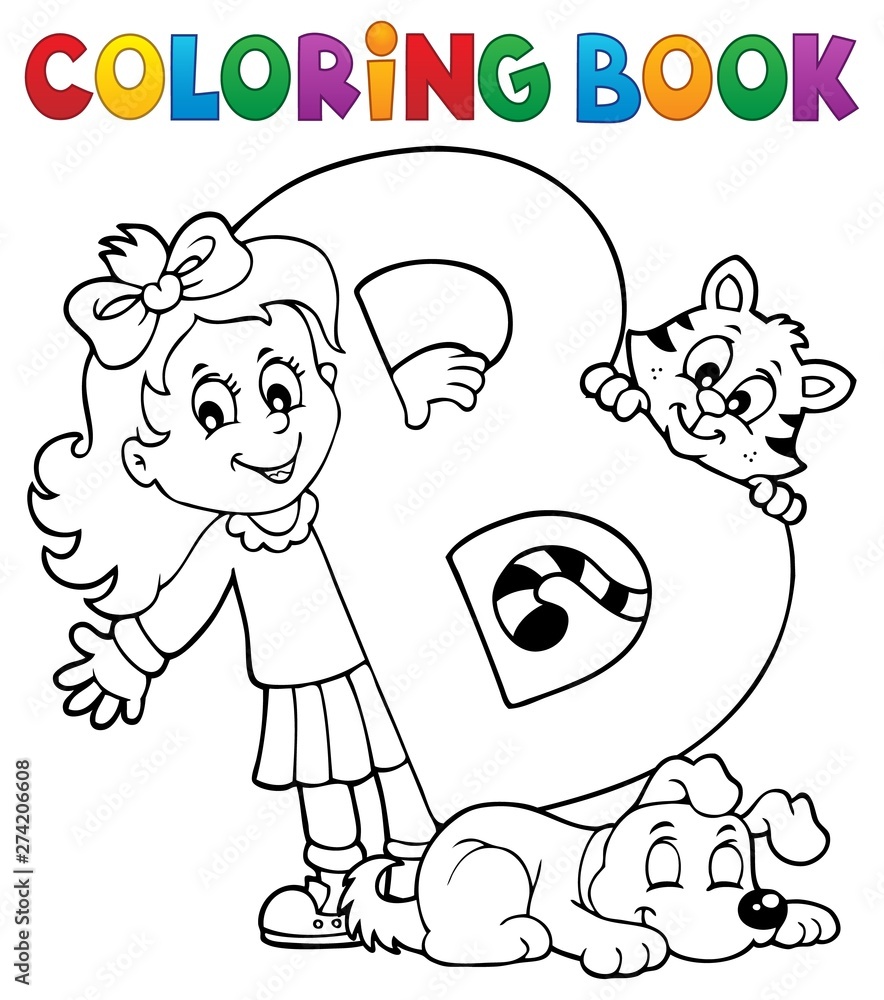 Coloring book girl and pets by letter B Coloring book girl and pets by letter B