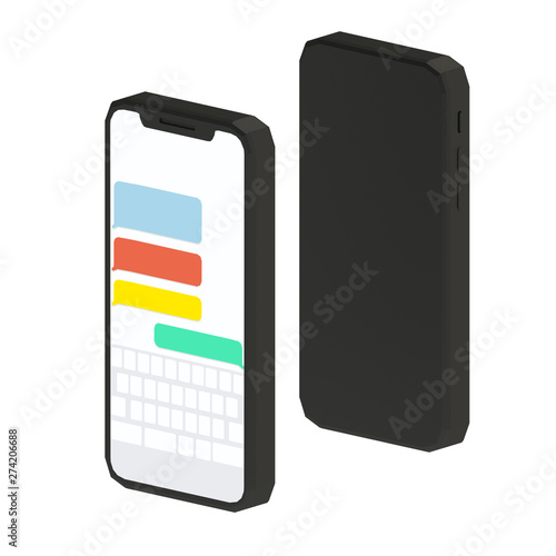 Canvas Print One Smart Phone Messaging another Smartphone with Different Colored Messages on Isolated White Background