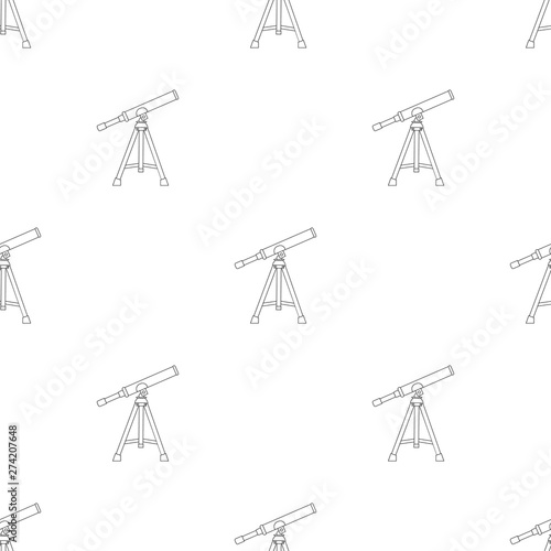 Seamless pattern with line style icon of telescope. Silhouette of telescope. Outline icon. Vector illustration for design, web, wrapping paper, fabric, wallpaper.