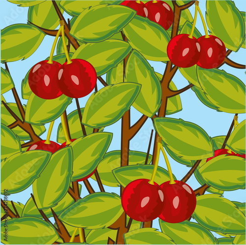 Branches with green foliage and berry sweet cherries