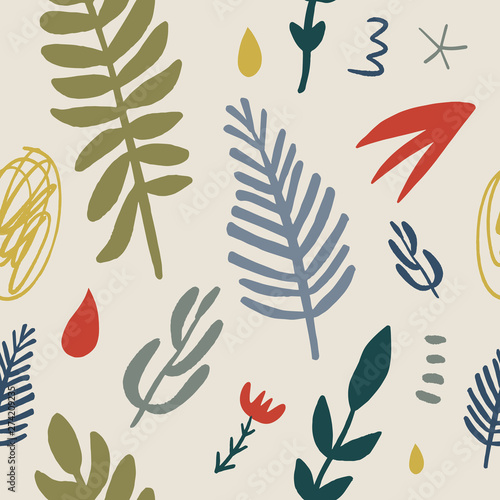 Modern seamless nursery pattern in scandinavian style. Nordic graphic design, unique stylish print for interior, clothes and other decor. Vector and jpg image, clipart, editable isolated details.