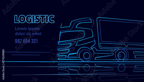 Logistic/truck driver/delivery service business card template in neon style. Vector, text outlined and only for preview. 