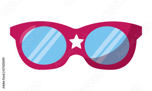 red sunglasses with star on white background