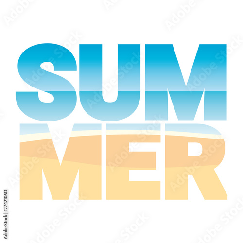 The word SUMMER stuffed with beach landscape vector illustration..