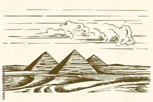 Egyptian Pyramids Vector Sketch Illustration