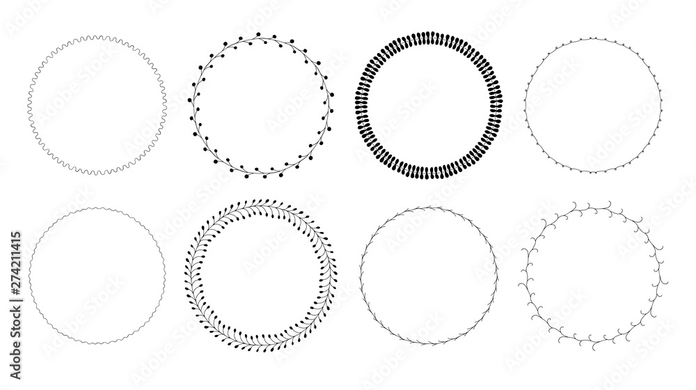 Vector set of hand drawn beautiful round floral frames in black color isolated on white background. Romantic decoration elements for wedding invitations, gift cards, banners. Cute botanical wreaths. Vector set of hand drawn beautiful round floral frames in black color isolated on white background. Romantic decoration elements for wedding invitations, gift cards, banners. Cute botanical wreaths.