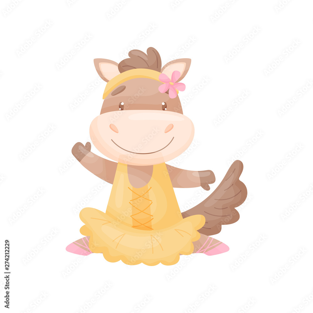 Obraz premium Humanized horse in a ballerina dress. Vector illustration on white background.