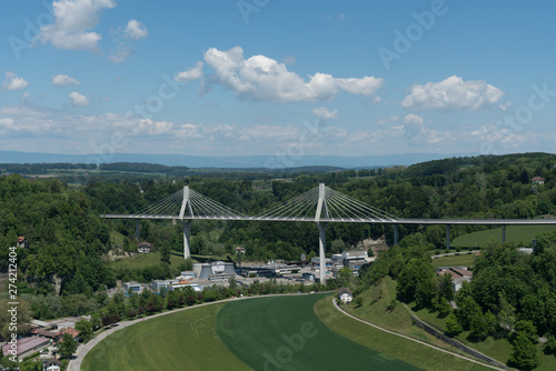 the modern Poya Bridge in the historic Swiss city of Fribourg