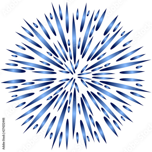 Snowflake blue with sharp ends. Isolated snow on a white background. Fill with gradient. Flat complicated style. Element to create a snowy winter pattern.