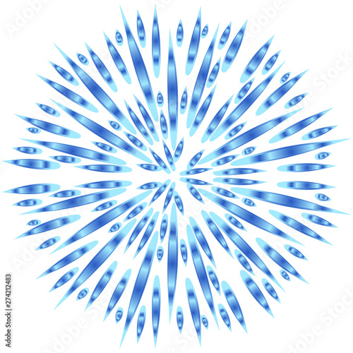 Original blue snowflake with gradient shading on a white background. For a snowy winter pattern on fabric, print. For Christmas, New Year decorations.