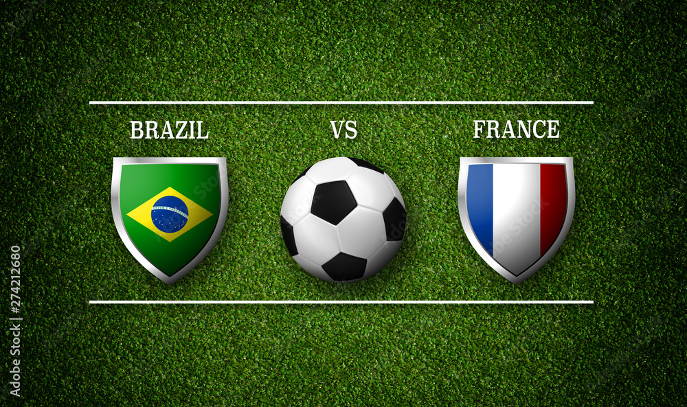 Football Match schedule, Brazil vs France, flags of countries and soccer  ball - 3D rendering ilustração do Stock