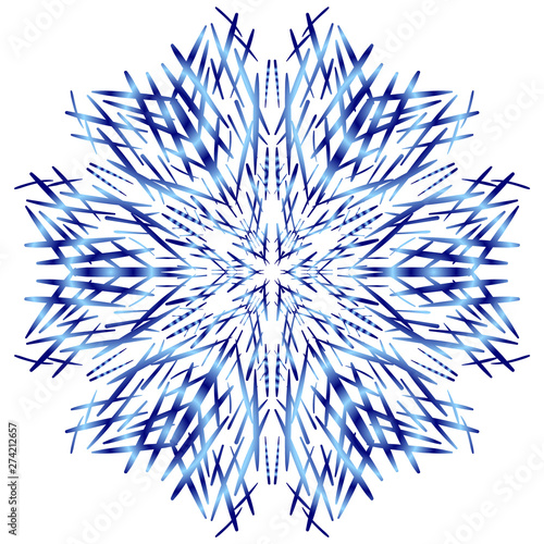 Vector image of blue snowflakes with gradient on white background. Element to create a snow pattern to decorate and design a winter theme.