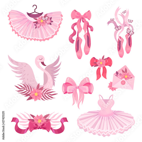 Set of pink accessories for ballet. Vector illustration