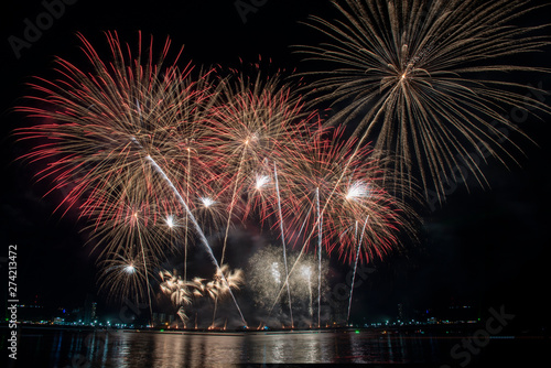 Colorful of fireworks in holiday festival from Pattaya Chonburi Thailand