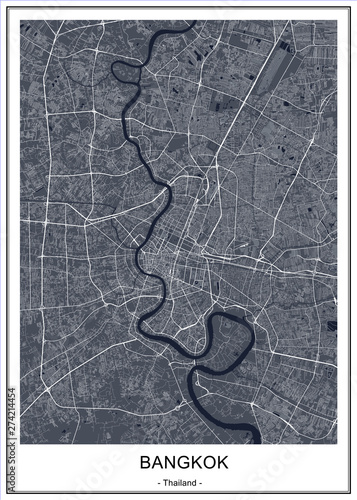 Canvas Print vector map of the city of Bangkok, Krung Thep Maha Nakhon, Kingdom of Thailand