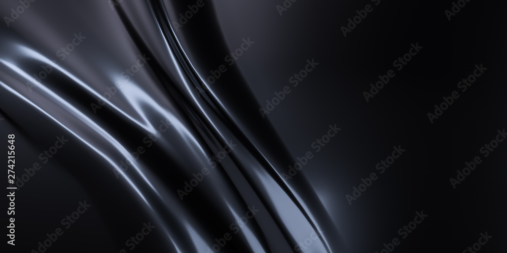 Obraz premium Black fabric satin silk background, Elegant luxurious cloth backdrop. 3d illustration.